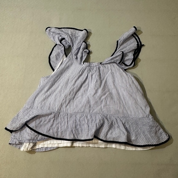 J.Crew Tipped Ruffle Stripe Top Size 10 Blue White Sleeveless Blouse - Picture 8 of 8